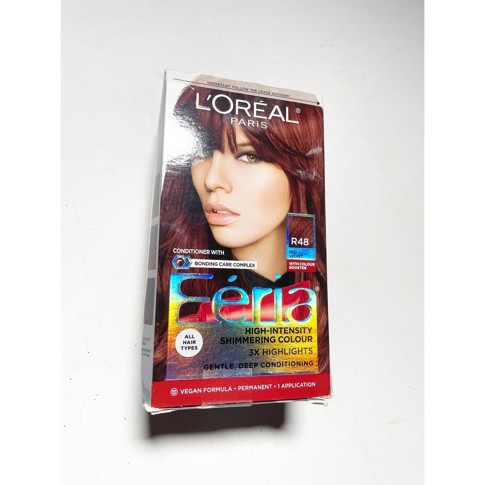 L'Oreal Feria Hair Color Women R48 Red Velvet Intense Deep Auburn Shimmering Bol